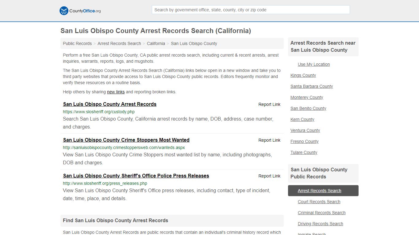 Arrest Records Search - San Luis Obispo County, CA ...